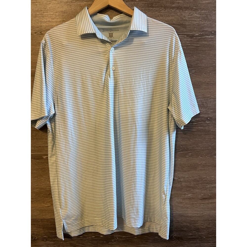 Hickey Freeman Golf Men's Large Striped Performance Polo Shirt Blue